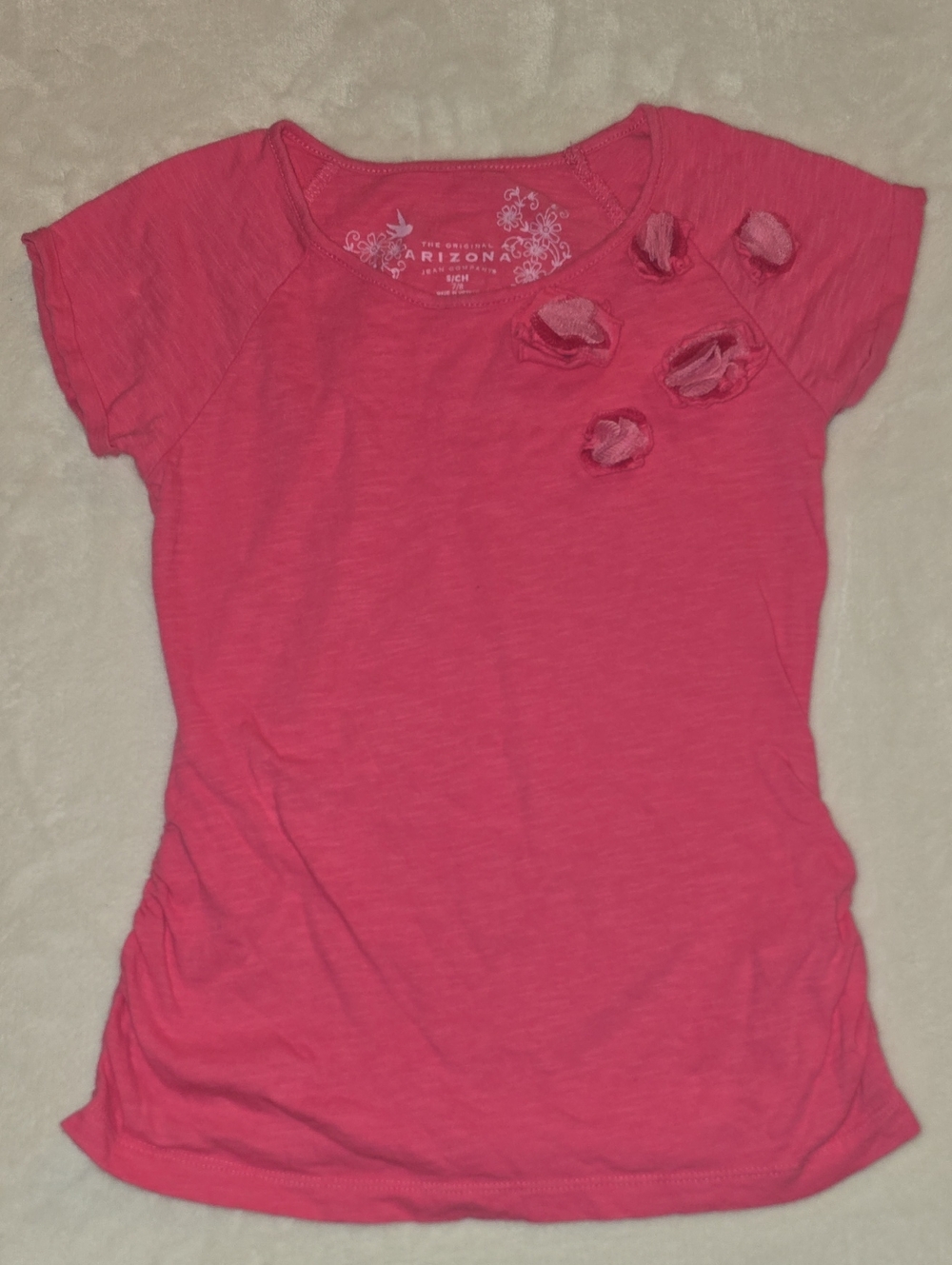 Arizona Jean Company Pink Short Sleeve Tee with Floral Appliqués